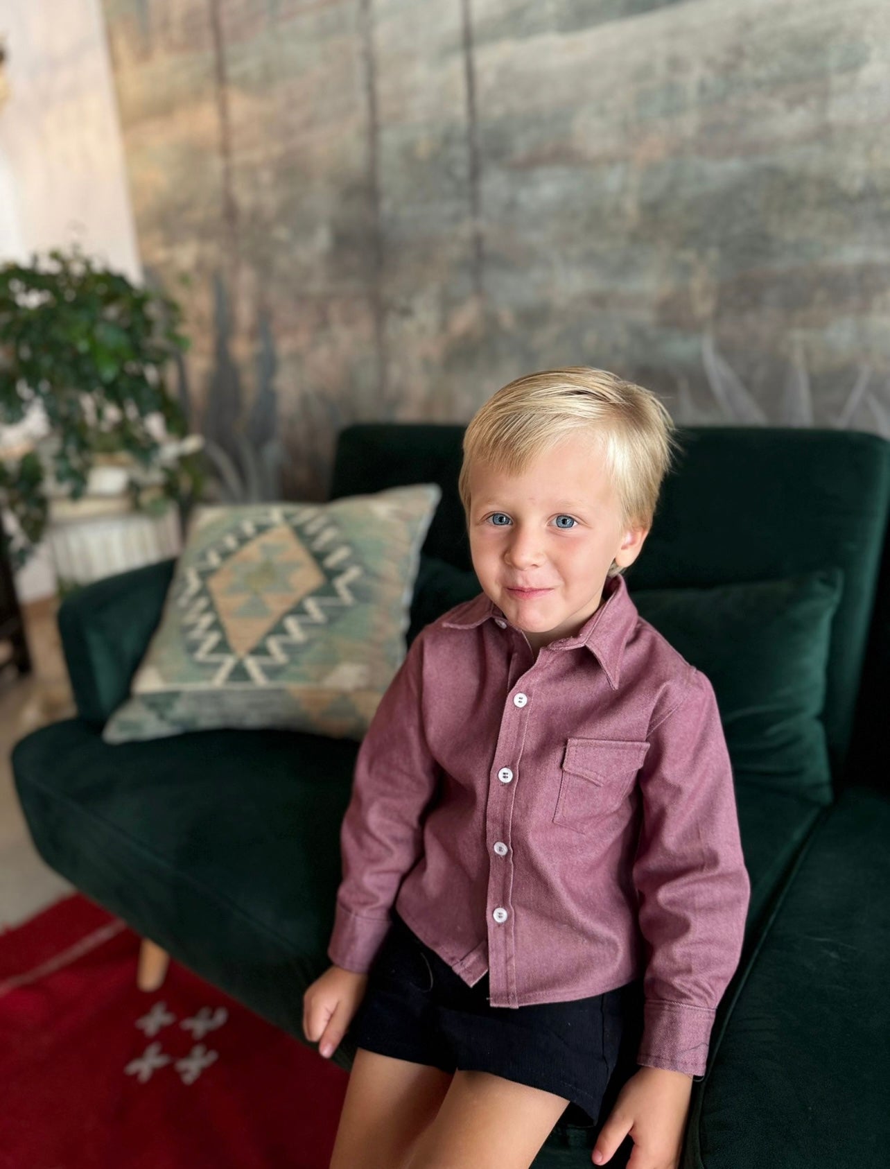 Camisa niño denim burgundy Ipomea