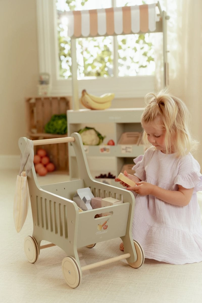 Wooden shopping cart – Green – Essentials