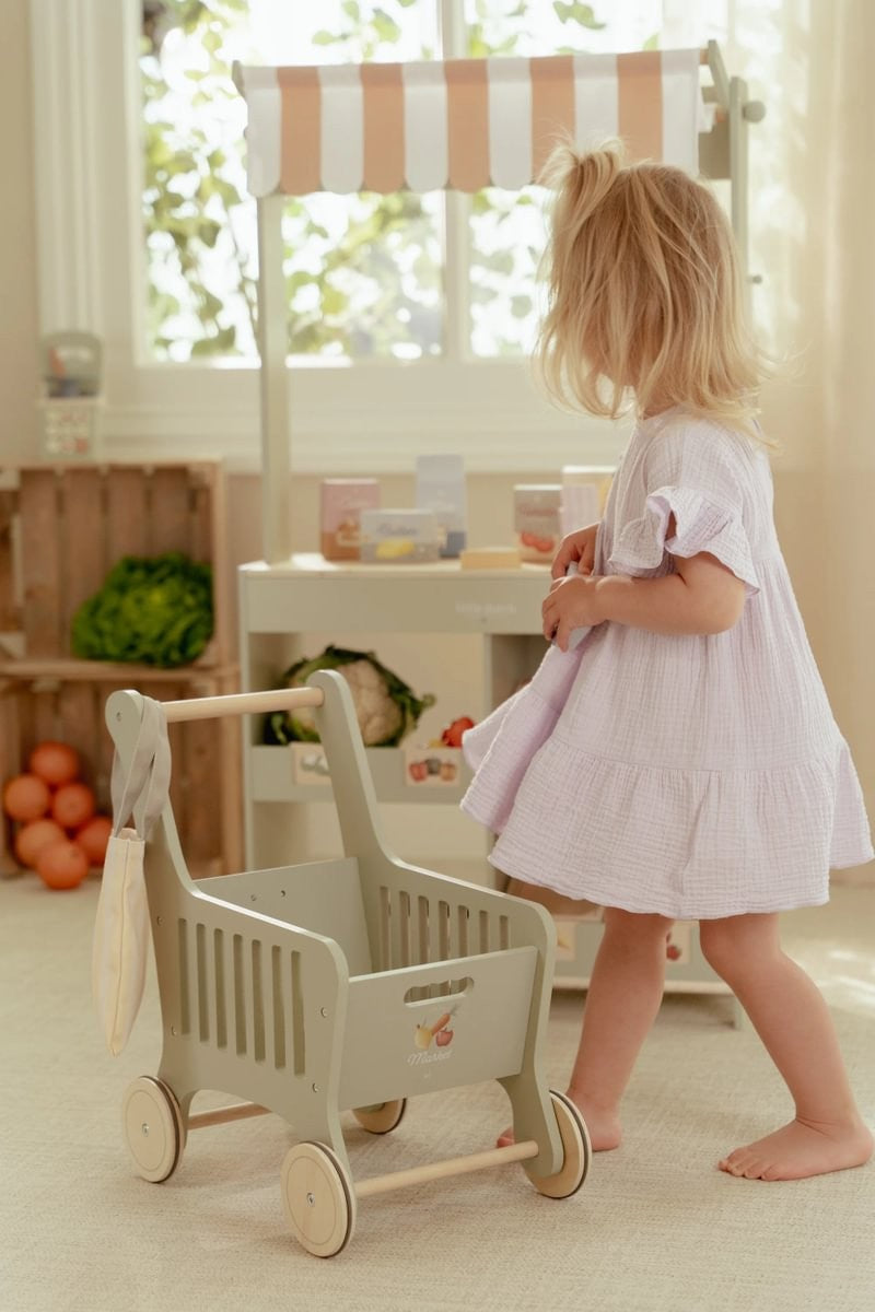 Wooden shopping cart – Green – Essentials